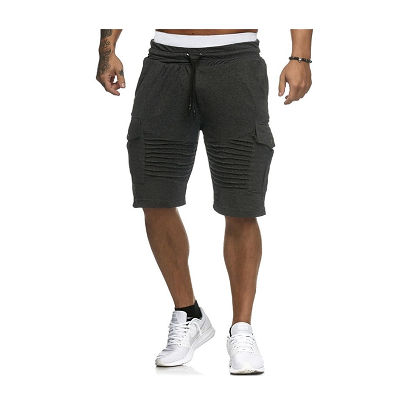 Men's Cargo Shorts Sweat Shorts Drawstring Elastic Waist Multi Pocket Plain Comfort Wearable Casual Daily Holiday Sports Fashion Black White3