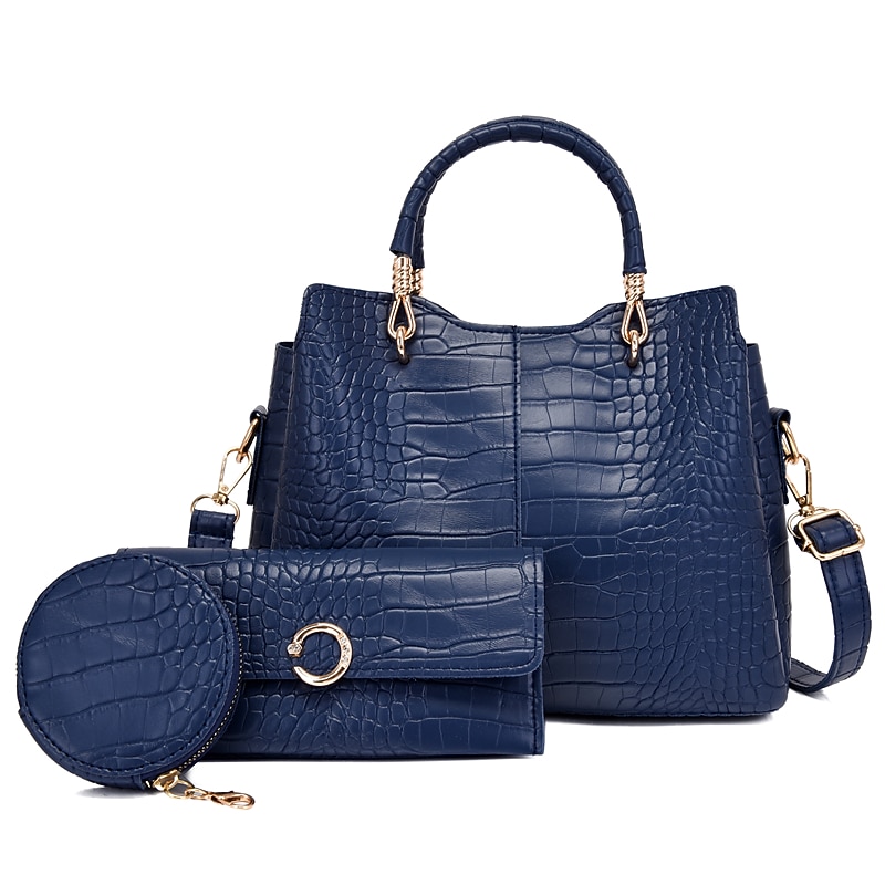 Women's Bag Set PU Leather 3 Pcs Purse Set Going out Office & Career Black White Pink2