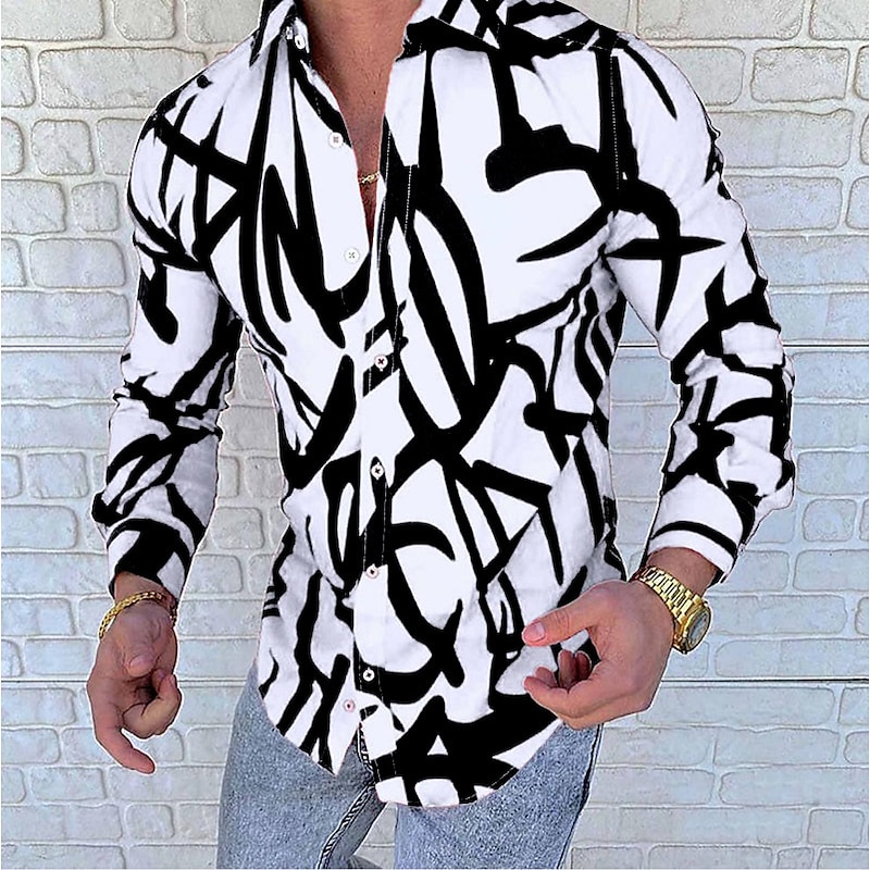 Men's Color Block Striped Geometric Pattern Shirt Button Up Shirt Long Sleeve Fashion Designer Simple Casual Daily Going out Fall Winter Button Down Collar Patchwork Print Button-Down White Yellow2