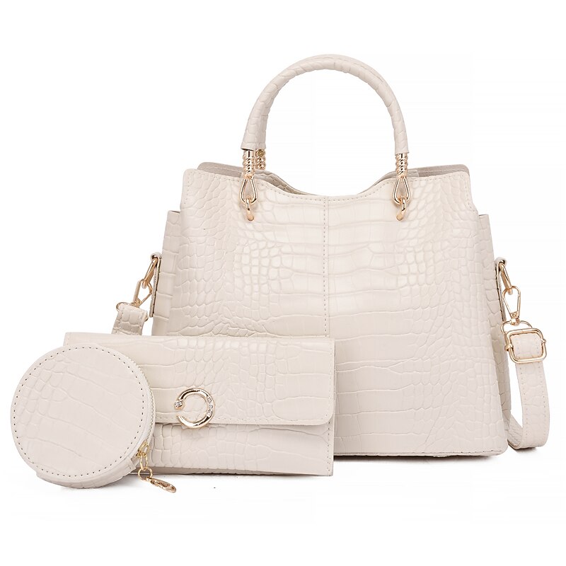 Women's Bag Set PU Leather 3 Pcs Purse Set Going out Office & Career Black White Pink4