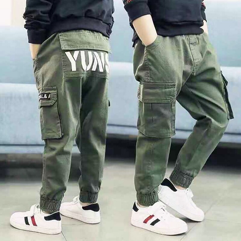 Boys 3D Graphic Letter Pants Spring Fall Active Basic Cotton Kids 4-12 Years Casual Daily Regular Fit