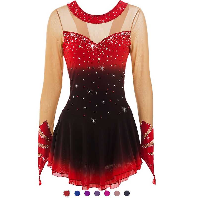 Figure Skating Dress Women's Girls' Ice Skating Dress Outfits Dusty Rose Purple Violet Halo Dyeing Spandex High Elasticity Competition Skating Wear Ice Skating Figure Skating