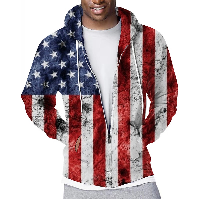 Men's Graphic National Flag Hoodie Hoodies Sweatshirt Streetwear Casual Long Sleeve Hooded Sports & Outdoor Casual Daily Red Spring &  Fall Designer