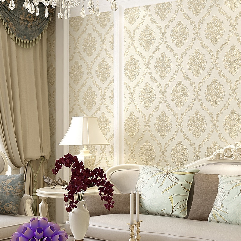 Cool Wallpapers Floral Damask Wallpaper Wall Mural Home Decoration Classic Modern Wall Covering, Non-woven fabric Material Adhesive Required Wallpaper, Bedroom Wallcovering 53x950cm/20.87''x 374''4