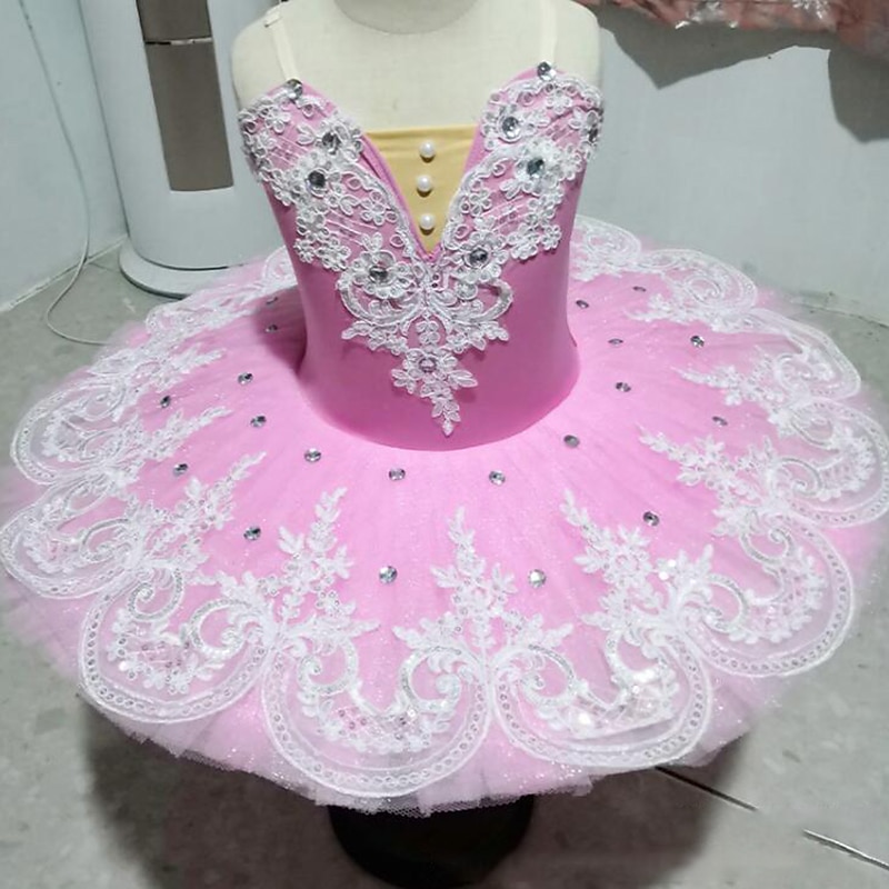 Kids' Dancewear Ballet Tutu Dress Dress Rhinestone Imitation Pearl Lace Girls' Training Performance Sleeveless High Mesh Spandex3
