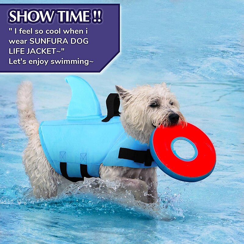 Pet Life Jacket, Dog Swimsuit with Shark Fin, Swimming Float Saver with Superior Buoyancy and Rescue Handle for Small Medium Large Dogs4