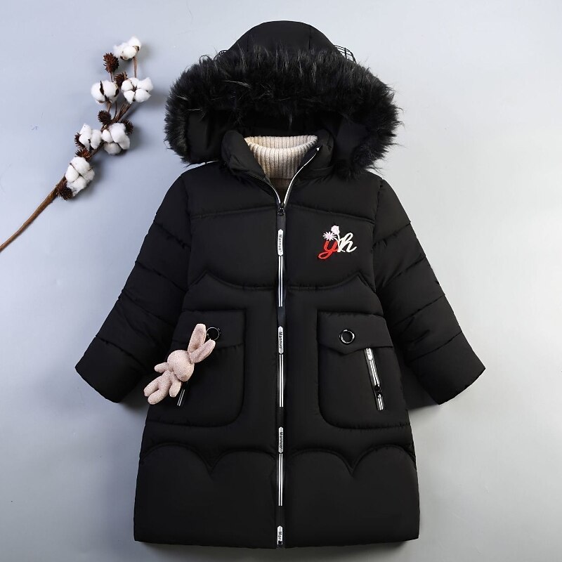 Girls' 3D Kids Puffer Jacket Plain Down Coat Parka Puffer Jacket Long Sleeve Winter Cute Adorable Kids 10-13 Years Regular Fit3