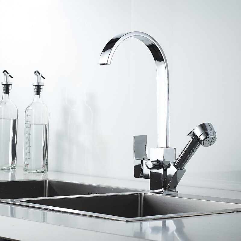 Kitchen Faucet - Single Handle Two Holes Electroplated Pull-Out / &Shy;Pull-Down / Standard Spout / Tall / &Shy;High Arc Centerset Contemporary Kitchen Taps4