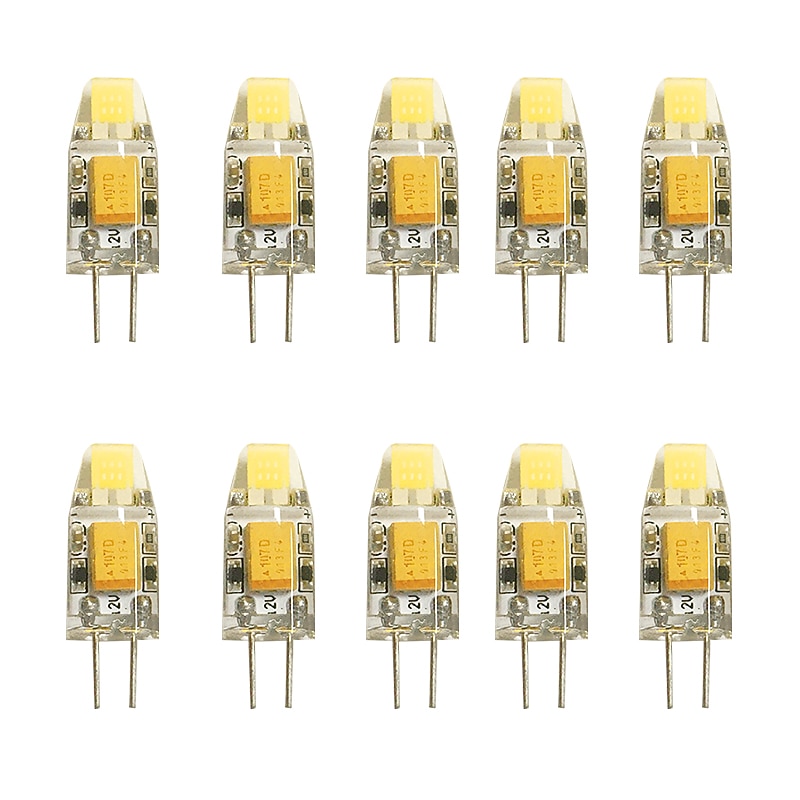 10pcs 1.5W LED COB Bi-pin Light Bulb 300lm G4 Warm White 12V 10W Halogen Replacement No Flicker for Under Cabinet Puck Light Landscape