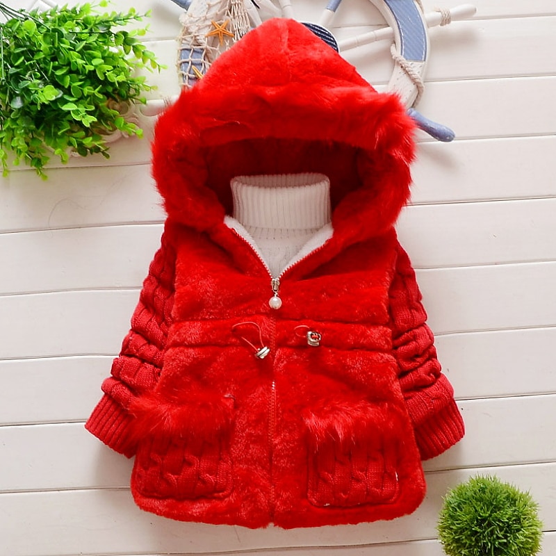 Girls' 3D Solid Color Coat Long Sleeve Winter Active Cute Kids 1-5 Years Daily Regular Fit