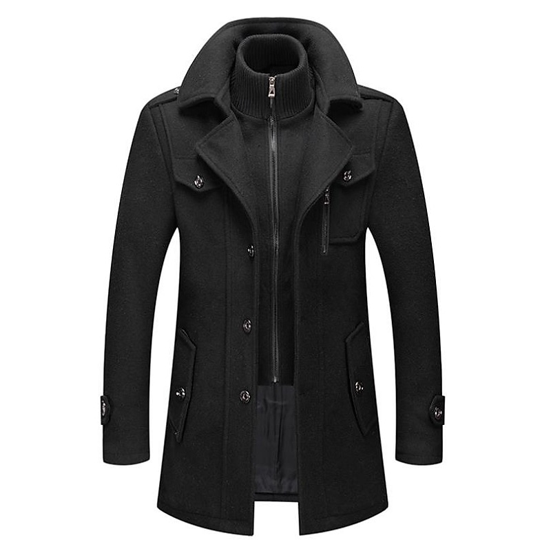 Men's Winter Coat Wool Coat Overcoat Business Casual Winter 30% Wool Windproof Warm Outerwear Clothing Apparel Chic & Modern Solid Colored Rolled collar