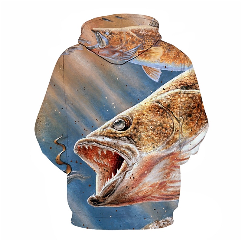 Men's Graphic Fish Hoodie Hoodies Sweatshirt Streetwear Casual Long Sleeve Hooded Casual Daily Black Blue Print Spring &  Fall Designer4