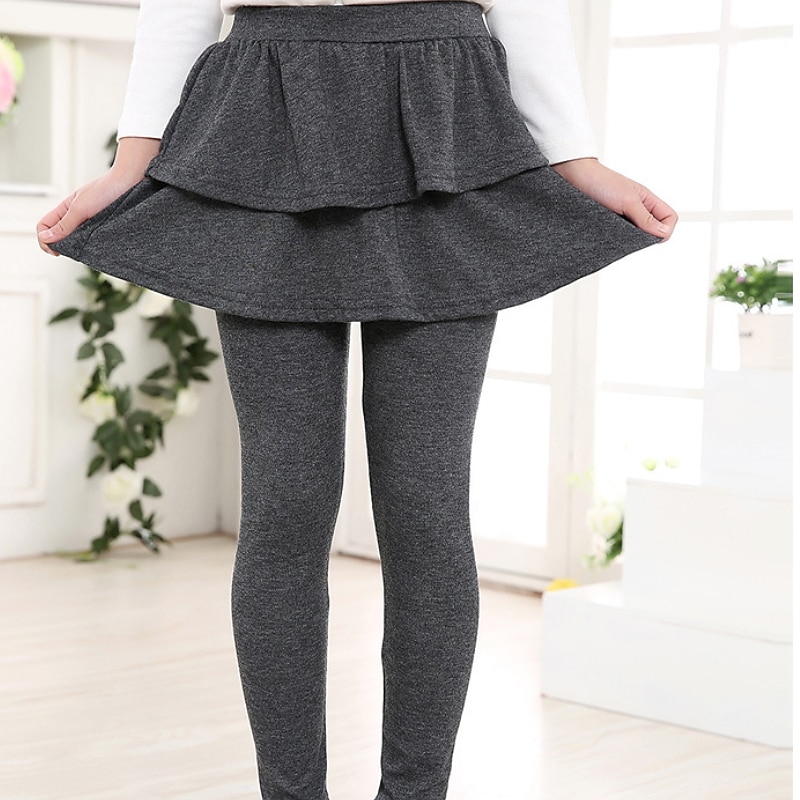 Girls' 3D Solid Colored Skirt Leggings Spring Fall Cute Basic Tights Kids 3-8 Years Daily Wear Casual Daily Regular Fit2