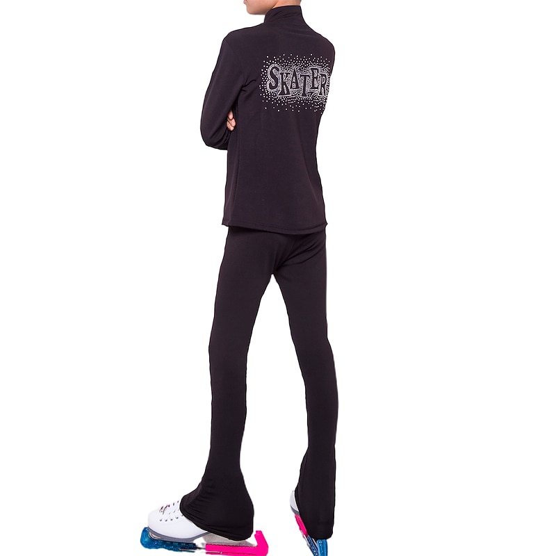 Figure Skating Jacket with Pants Men's Boys Ice Skating Jacket Pants / Trousers Leggings Black Thumbhole Fleece Spandex High Elasticity Training Practise Competition Skating Wear Thermal Warm Handmade
