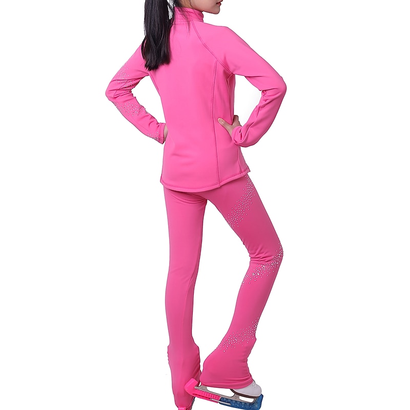 Figure Skating Jacket with Pants Girls' Ice Skating Jacket Pants / Trousers Leggings Black Blue Fuchsia Fleece Spandex High Elasticity Training Practise Competition Skating Wear Thermal Warm Handmade3