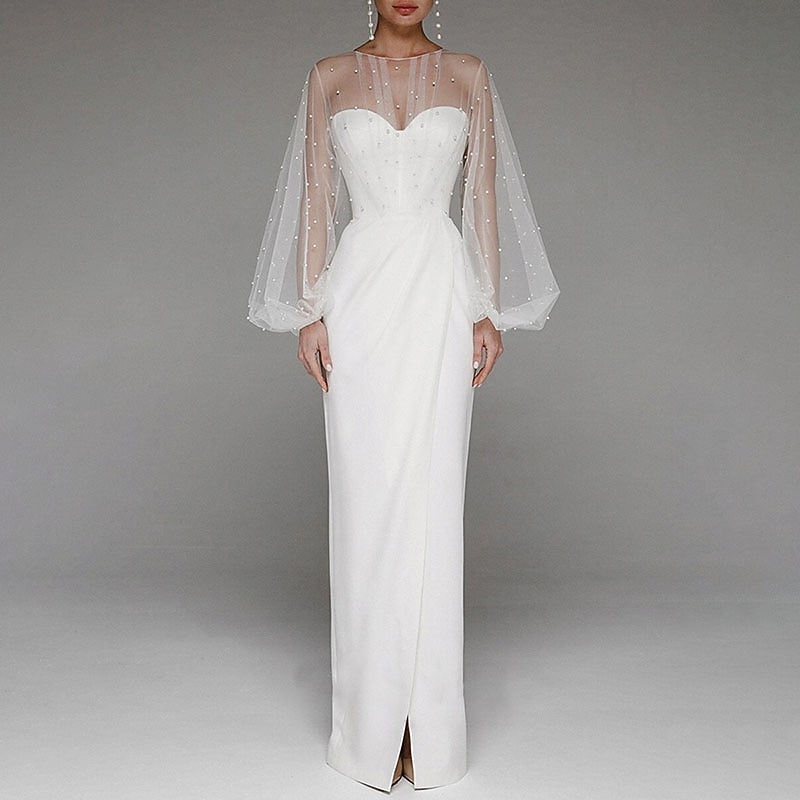 Sheath Evening Gown Elegant Dress Formal Evening Birthday Floor Length Sleeveless Jewel Neck Fall Wedding Guest Stretch Fabric with Beading Splicing2