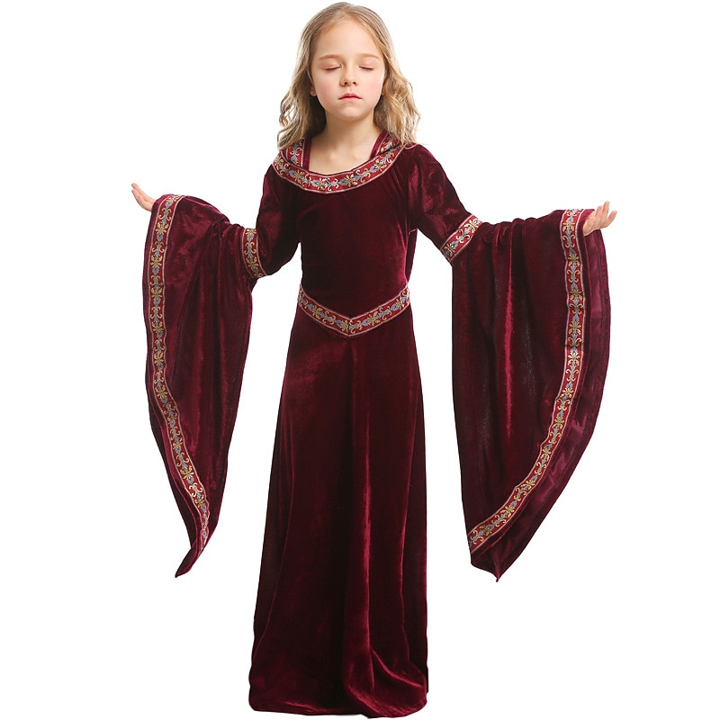 Retro Vintage Medieval Renaissance Dress Masquerade Witch Viking Outlander Fancy Dress Girls' Celtic Royal Walpurgis Night Masquerade Party / Evening Kid's Dress3