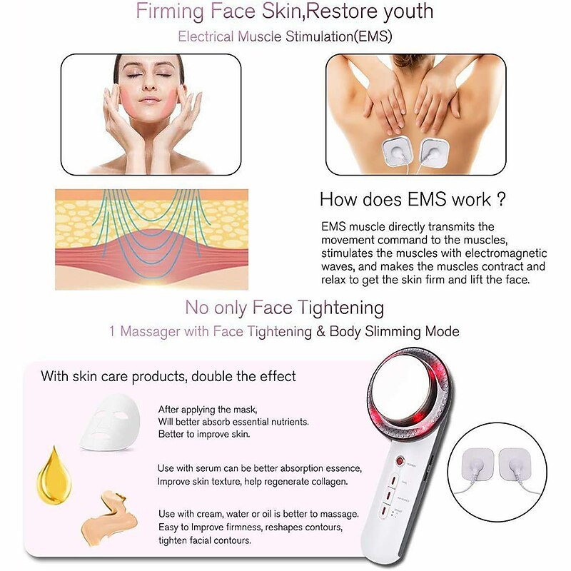 3-IN-1 Ultrasonic Cavitation Machine EMS Fat Burner Infrared Therapy Body Slimming Massager Cellulite Weight Loss Skin Tighten Handheld Beauty Cellulite Massager Device for Belly Waist Arm Leg Hip 9