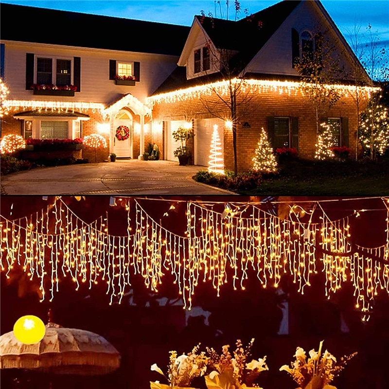 Icicle String Light Decor Light IP44 Outdoor Holiday Light Icicle Curtain Lights 3.5M 5M 96Leds 216Leds Flexible String Light for New Year Xmas Party Decoration Garland Colorful Lighting EU US Plug4
