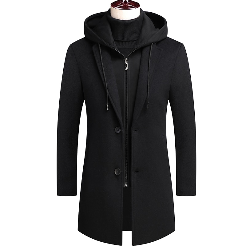 Men's Winter Coat Wool Coat Overcoat Trench Coat Outdoor Street Spring Fall Winter Polyester Thermal Warm Warm Outerwear Clothing Apparel Business Casual Plain Pocket Notch lapel collar Single2