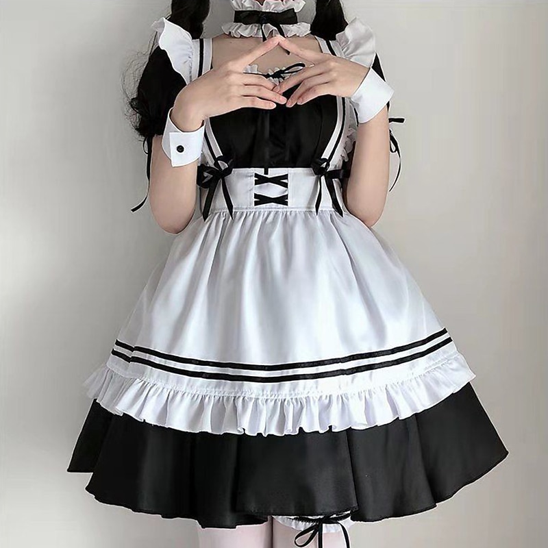 Cosplay Maid Costume Anime Dress Outfits Vacation Dress Cosplay Suits Dresses Dress Neckwear Wristlet For Women's Adults'3