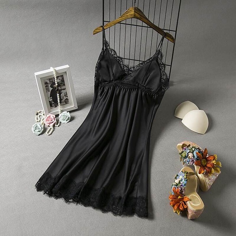 Women's Valentine Dress Sexy Pajamas Pjs Simple Casual Comfort Pure Color Home Party Valentine's Day Sleeveless V Wire Black White Navy Blue Summer Spring2