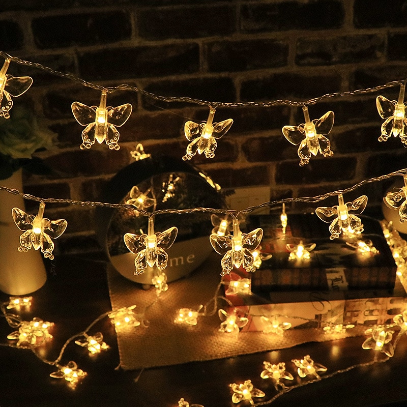 LED Butterfly Fairy String Lights 1.5M-10LEDs 3M-20LEDs 6M-40LEDs Battery or USB Powered Christmas Lights Wedding Party Garden Home Holiday Decoration