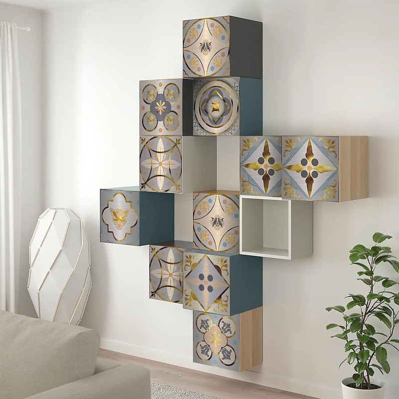 Brushed Silver Foil Gold Gray Moroccan Tile Stickers Self-adhesive Kitchen Wall Stickers Metal Texture Tile Wall Stickers4