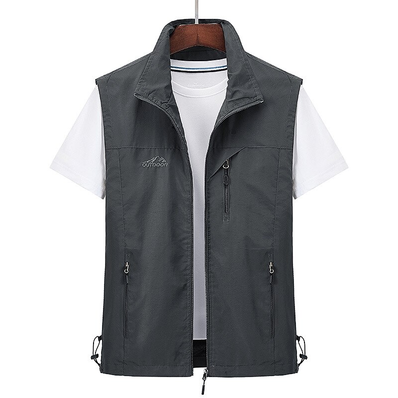 Men's Vest Gilet Fishing Vest Hiking Vest Sleeveless Vest Gilet Jacket Outdoor Daily Going out Casual Spring Fall Pocket Polyester Nylon Breathable Plain Zipper Stand Collar Loose Fit Black Army
