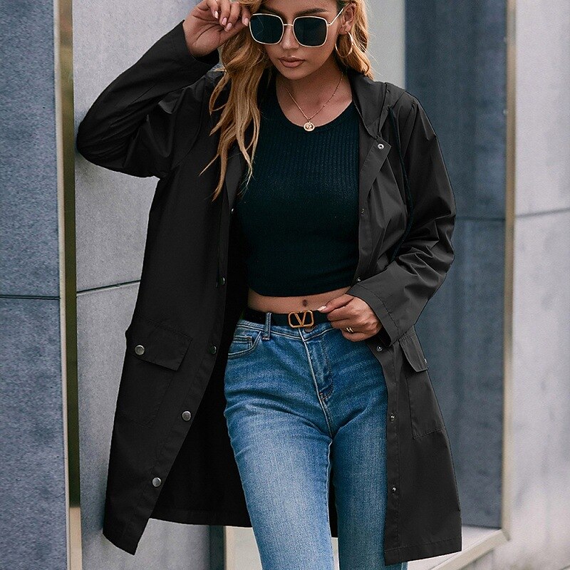 Women's Rain Jacket Waterproof Hiking Jacket Raincoat Windbreaker Winter Outdoor Quick Dry Lightweight Breathable Outerwear Hoodie Parka Trench Coat Camping Hunting Fishing Navy Green Dark3