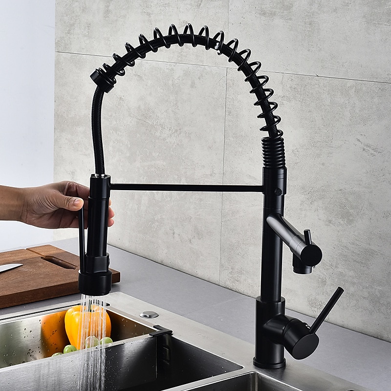 Kitchen Faucet,Brass Rotatable Pull-out/Pull-down Multi-function Oil-rubbed Bronze Finish Single Handle Two Holes Kitchen Taps