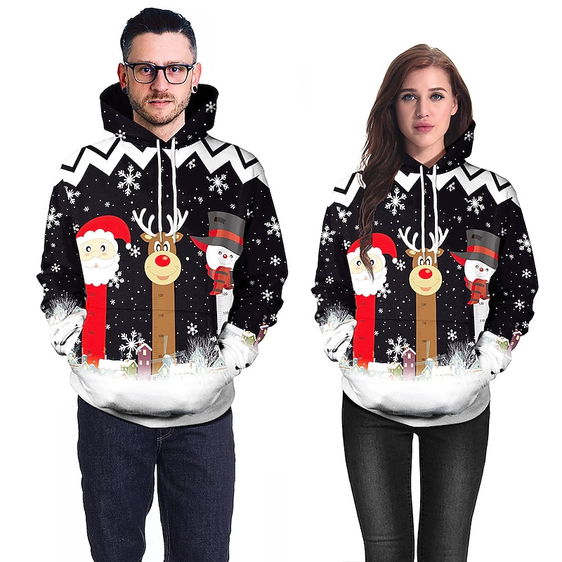 Santa Claus Rudolph Ugly Christmas Sweater / Sweatshirt Hoodie Pullover Funny Christmas Hoodie Men's Women's Christmas Costume Party Family Matching Outfits 3D Print Pattern Teen Adults' Christmas