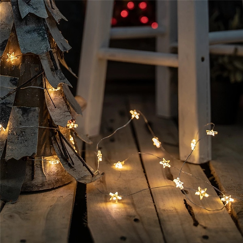 5M 2M Star Copper Wire Led String Light 50 20Leds Fairy Flexible Light For Christmas New Year Xmas Party Decoration Warm White Lighting AA Battery Power Supply2