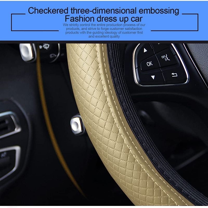 Leather Car Steering Wheel Cover Elastic Breathable Anti-Slip Universal 15 inch Steering Wheel Cover for Men Women3