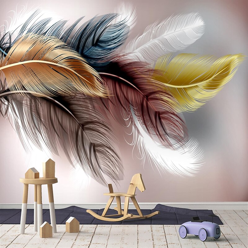 Mural Wallpaper Wall Sticker Custom Self-adhesive Feather PVC / Vinyl Suitable For Living Room Bedroom Restaurant Hotel Wall Decoration Art  Home Decor4