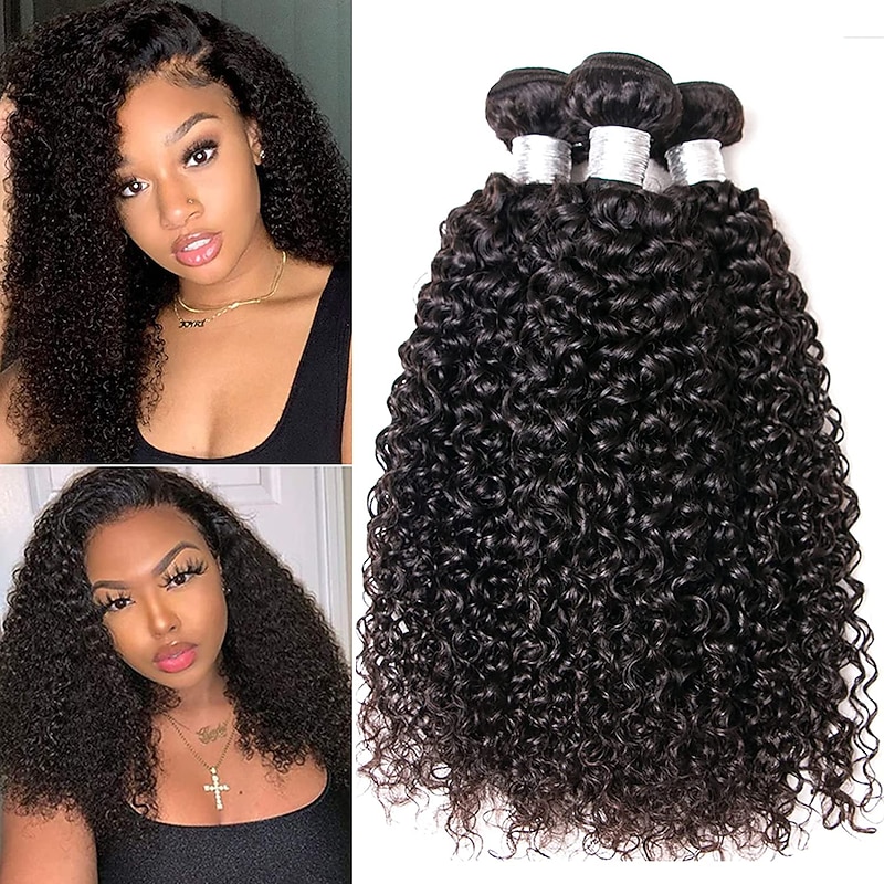 4 Bundles Hair Weaves Brazilian Hair Kinky Curly Human Hair Extensions Remy Human Hair 100% Remy Hair Weave Bundles 400 g Natural Color Hair Weaves / Hair Bulk Human Hair Extensions 8-28 inch Natural