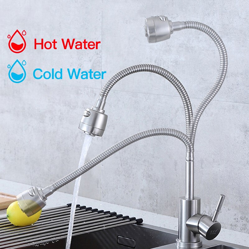304 Stainless Steel Cold and Hot Water Kitchen Faucet Kitchen Mixers Kitchen Sink Tap 360 Degree Swivel Flexible Hose Basin Faucet3