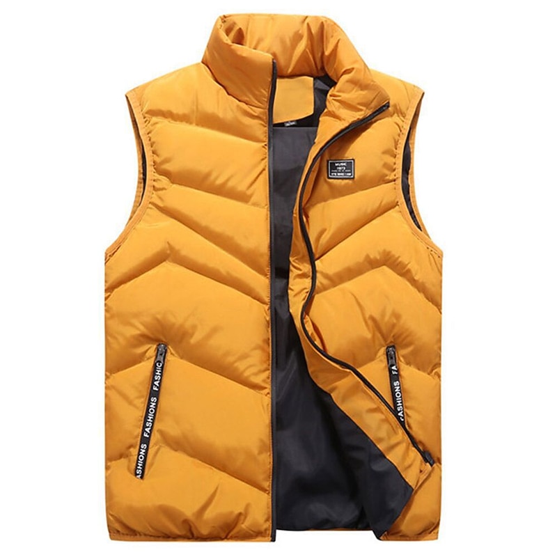 Men's Puffer Vest Gilet Quilted Vest Cardigan Outdoor Street Daily Going out Streetwear Sporty Fall Winter Pocket Full Zip Polyester Warm Breathable Solid Color Zipper Stand Collar Regular Fit Black
