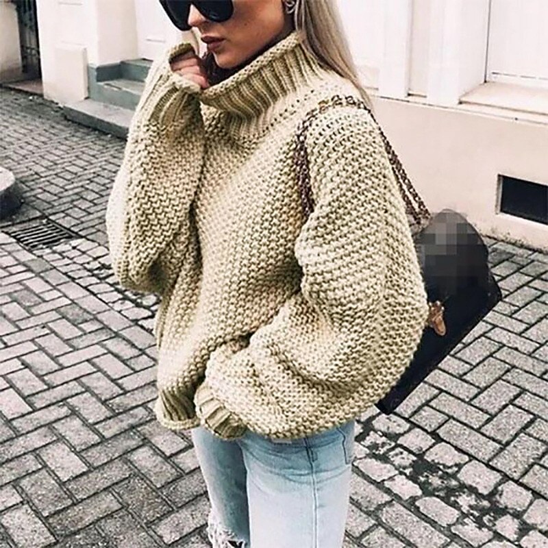 Women's Pullover Sweater Jumper Basic Casual Solid Color Chunky Crochet Turtleneck Knitted Long Sleeve Knit Daily Going out Light Blue Black Fall Winter2
