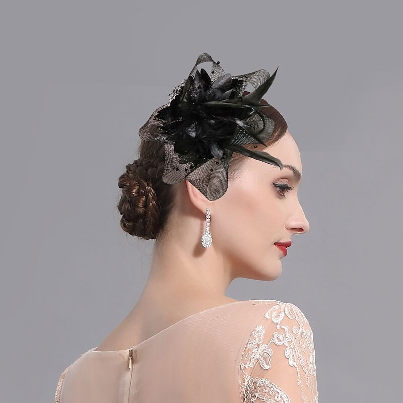 Feathers / Net Fascinators / Hats / Headpiece with Feather / Cap / Flower 1 PC Wedding / Horse Race / Ladies Day Headpiece dress to impress Race Day Dress4