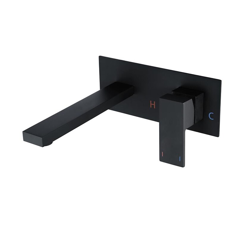 Brass Wall Mount Bathroom Sink Faucet,Black Single Handle One Hole Bath Taps with Hot and Cold Switch2