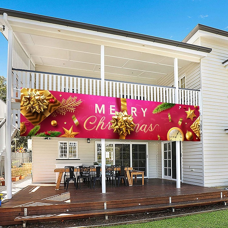 Merry Christmas Banner, Outdoor Christmas Banner Decorations, Xmas Outdoor & Indoor Hanging Decor, Christmas Holidays Party Decor Supplies 300*50cm (10ft*18.9 Inch)4