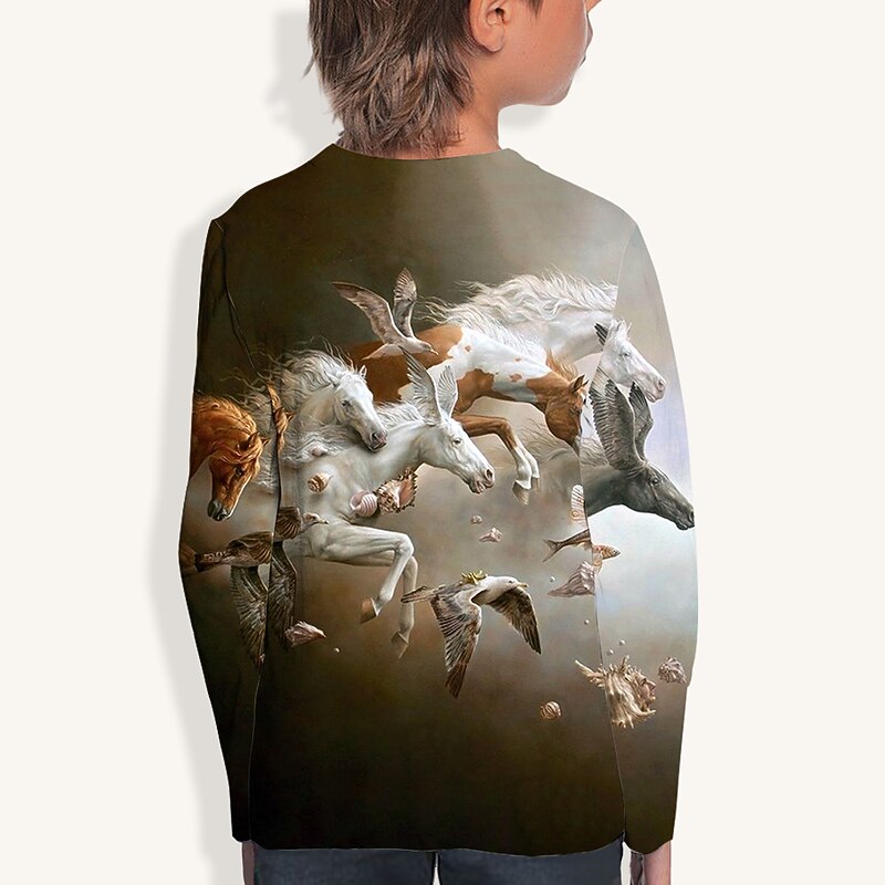 Boys Girls' 3D Bird Horse T shirt Long Sleeve 3D Print Fall Active Kids 4-12 Years Regular Fit4