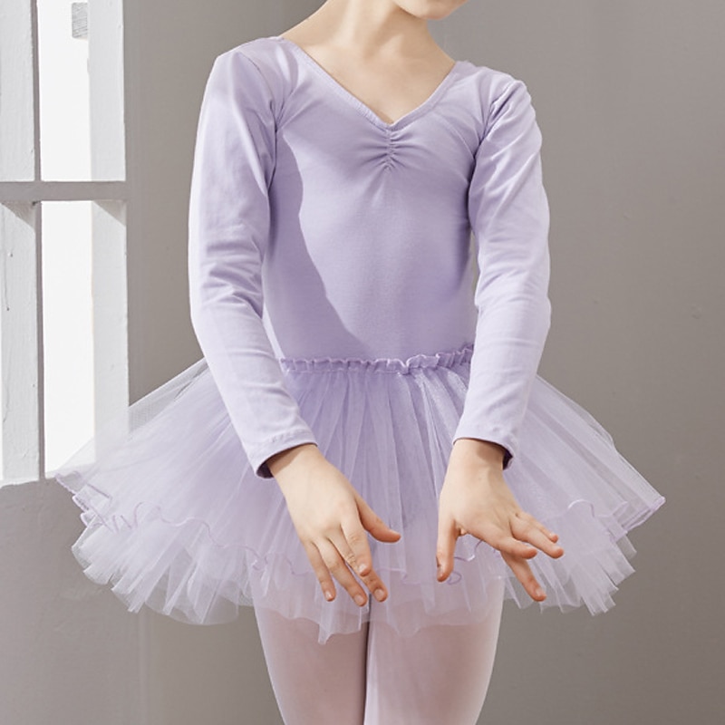 Kids' Dancewear Ballet Dress Solid Tulle Girls' Training Performance Long Sleeve Tulle Cotton3