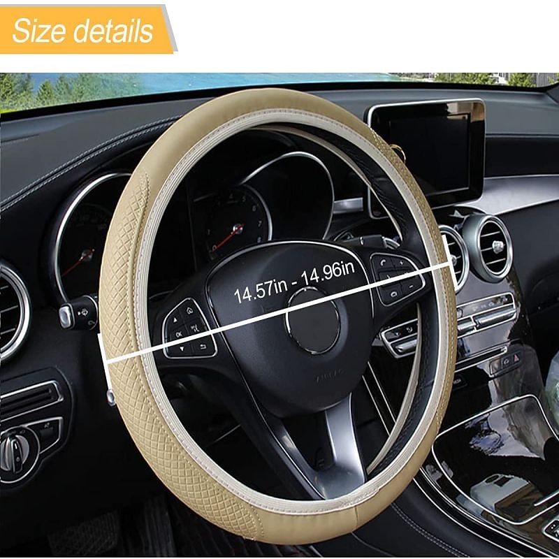 Leather Car Steering Wheel Cover Elastic Breathable Anti-Slip Universal 15 inch Steering Wheel Cover for Men Women2