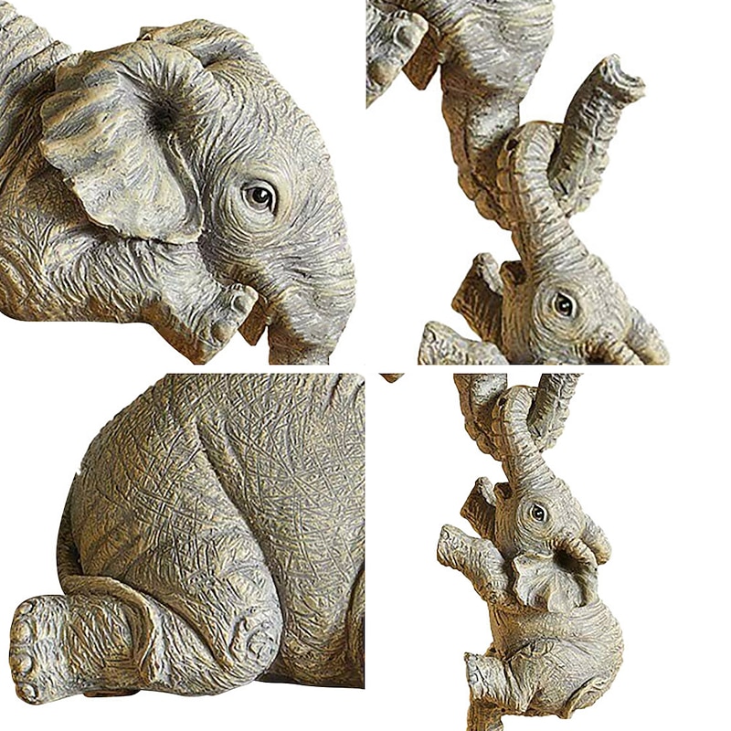 Elephant Resin Ornaments Three-piece Decorations 3 Elephant Mothers and Two Babies Hanging on The Edge of Handicraft Statues3