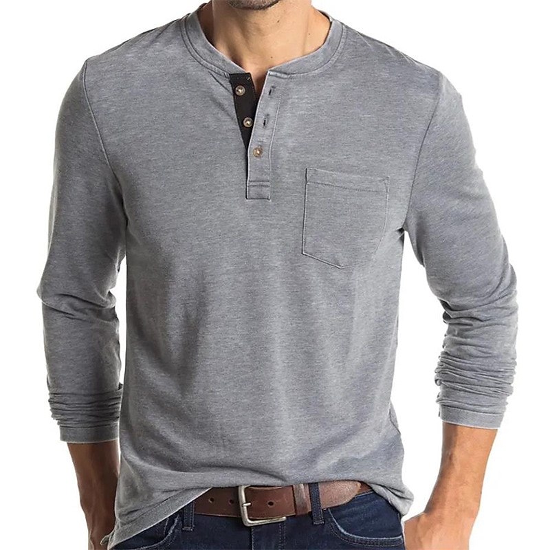 Men's T shirt Tee Henley Shirt Long Sleeve Shirt Plain Stand Collar Casual Holiday Long Sleeve Button-Down Clothing Apparel Lightweight Classic Casual Muscle2