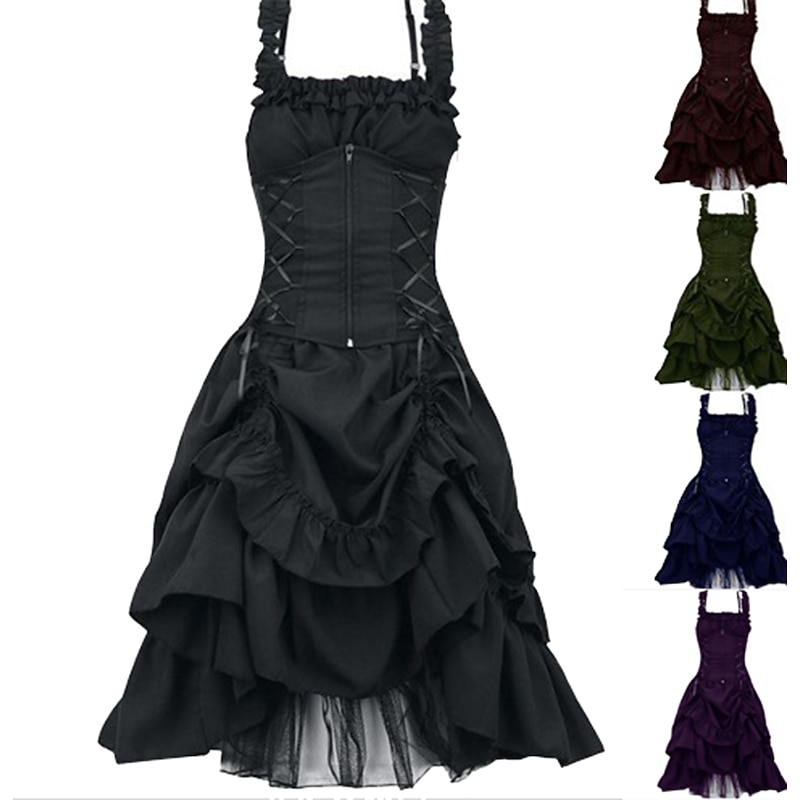 Punk & Gothic Medieval Cocktail Dress Dress Masquerade Witch Goth Girl Plus Size Fancy Dress Women's Walpurgis Night Halloween Carnival Masquerade Halloween Prom Festival Adults' Dress Summer Spring