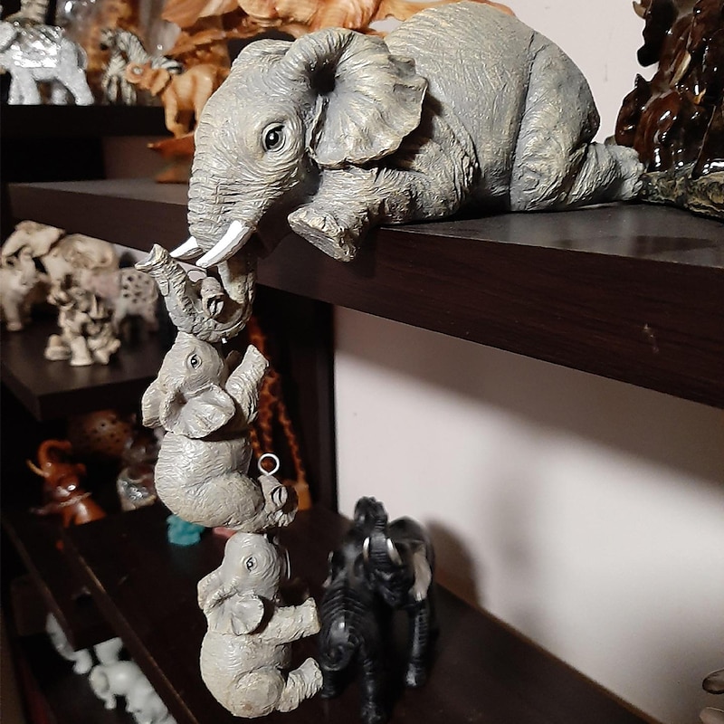 Elephant Resin Ornaments Three-piece Decorations 3 Elephant Mothers and Two Babies Hanging on The Edge of Handicraft Statues4