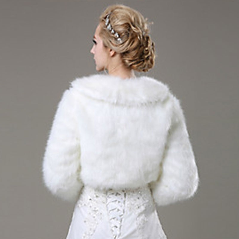 White Faux Fur Wraps Bridal's Wraps  Winter Coats / Jackets Keep Warm Bridal Long Sleeve Faux Fur Fall Wedding Guest Wraps With Pure Color  For Wedding dress to impress3